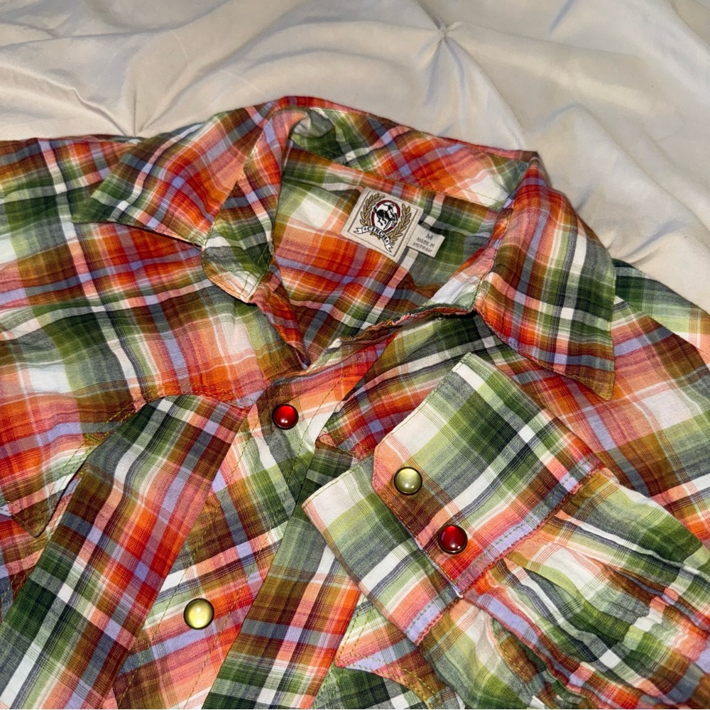 Cinch Men's Plaid Button-Down Shirt in Green, Red, Orange